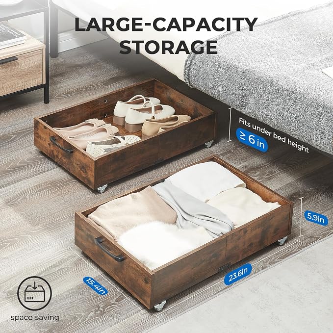 Under Bed Storage with Wheels, Composite Wood Organizer - Image 4