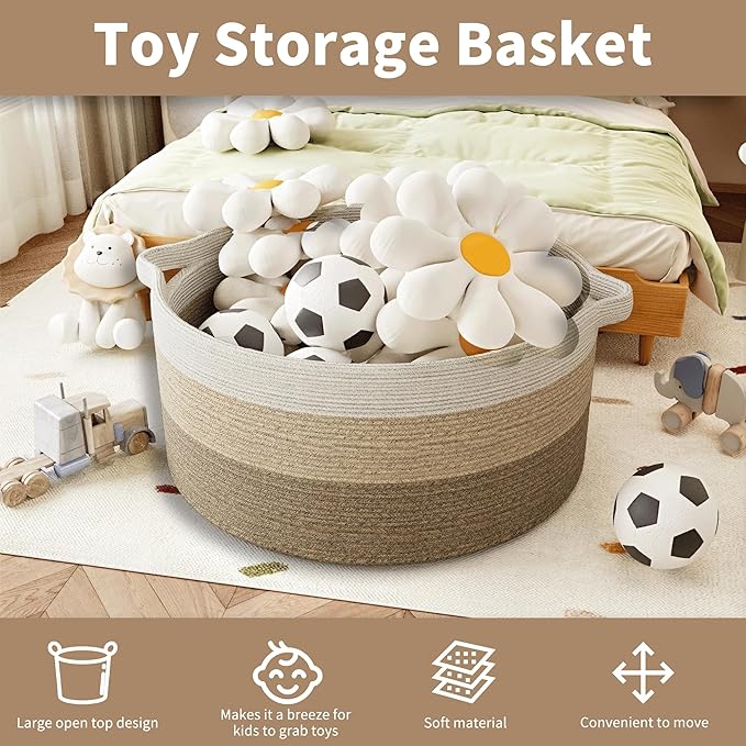 125L Extra Large Blanket Basket, Jumbo Laundry Woven Cotton Rope Basket - Image 4