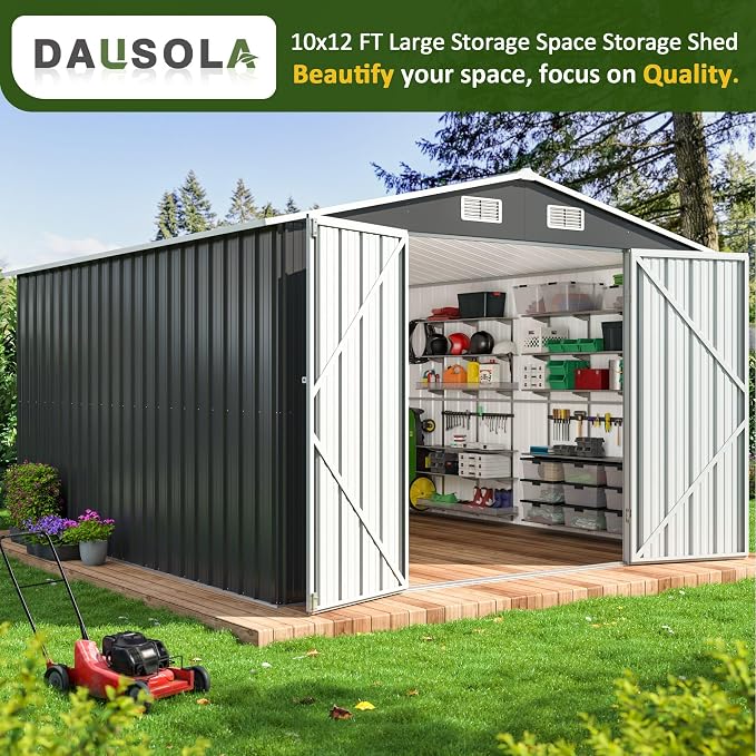 10x12 FT Outdoor Storage Shed, Metal Garden Tool Shed - Image 2