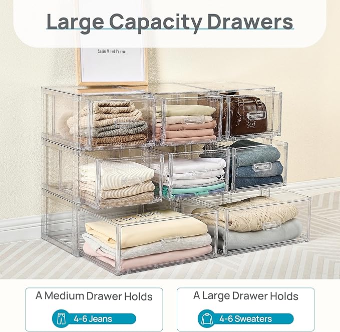 Vtopmart 8-Piece Large & Medium Stackable Drawer Organizer Set, 162QT Clear - Image 4