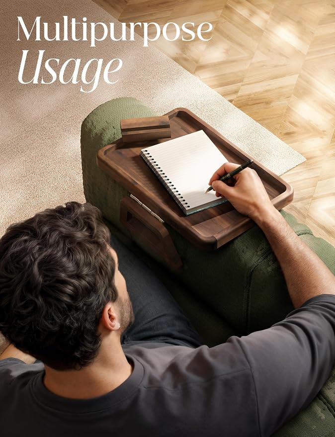 Tinamo Acacia Sofa Arm Tray, Couch Armrest Table - Image 7
