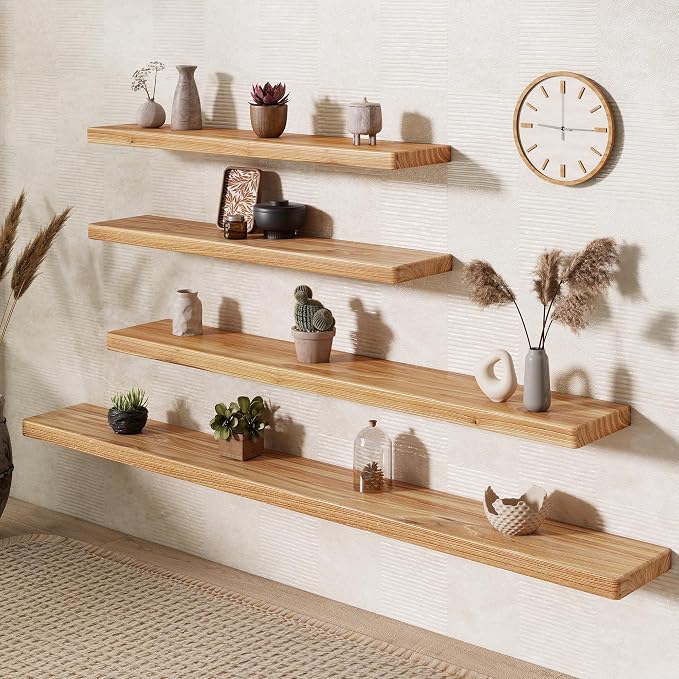 Floating Shelves 40"W x 8"D, Solid Elm Wood Shelves - Image 5