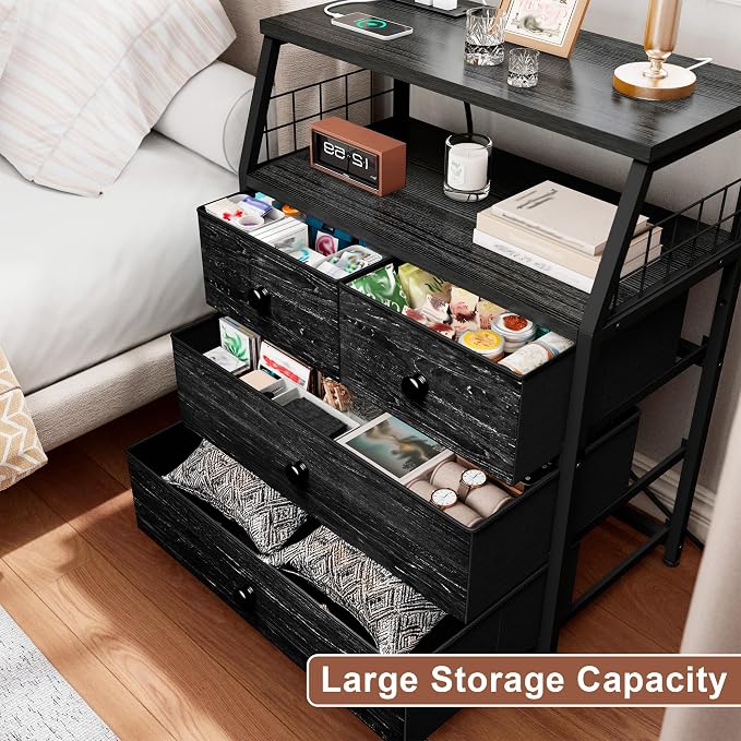 EnHomee 21.8" W Black Nightstand Set of 2, Night Stand - Image 5