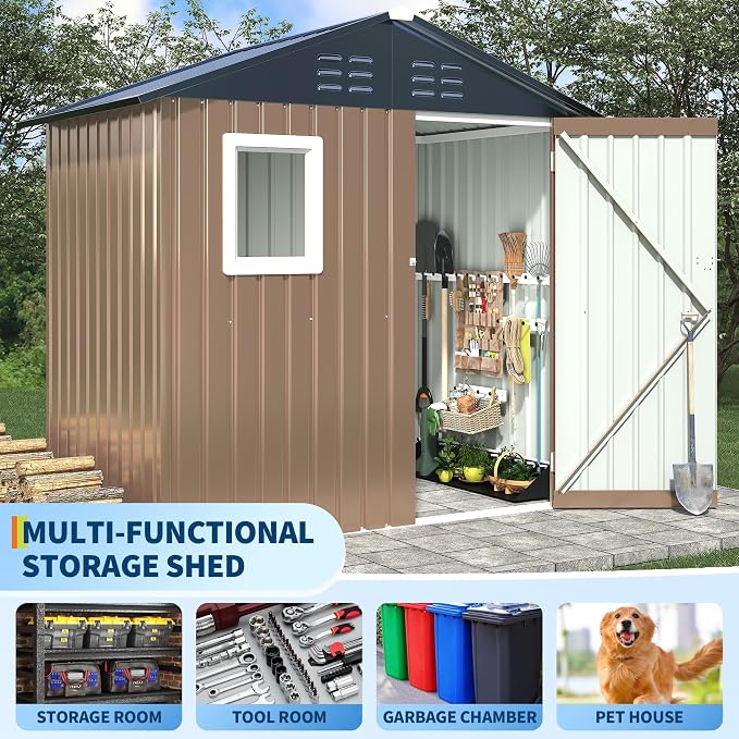 6x4 FT Metal Storage Shed with Window– Outdoor Utility Shed with Lockable Door - Image 3