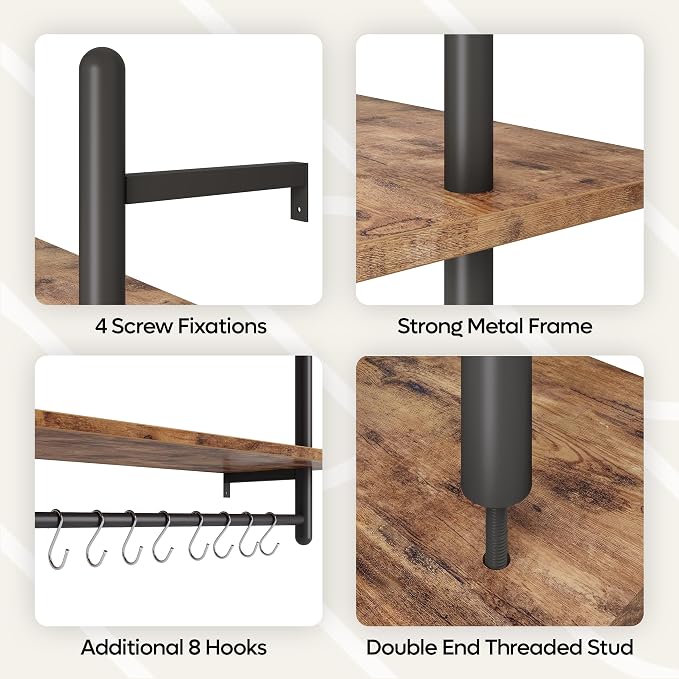 Bestier 3 Tier Industrial Pipe Shelving, Floating Kitchen Shelves - Image 4