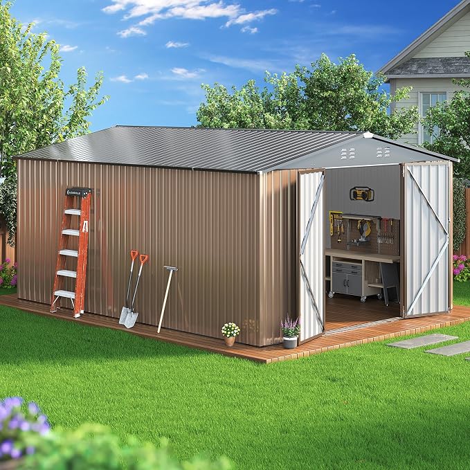 10x14 FT Outdoor Storage Shed, Large Garden Shed by AirWire