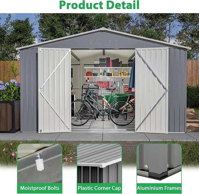 Metal Storage Shed 11x13 FT Outdoor, Metal Steel Utility Tool Shed Storage House - Image 5
