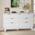 57" Long Dresser for Bedroom, 7-Drawer Fluted Chest, Wide Wood Storage Dresser by BORNOON