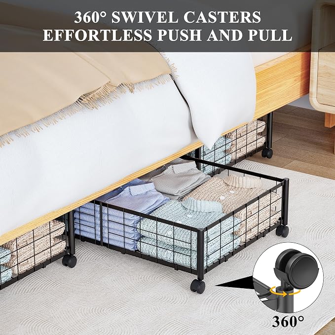 Under Bed Storage with Wheels, 360° Rotating, No-Assembly Underbed Storage - Image 3