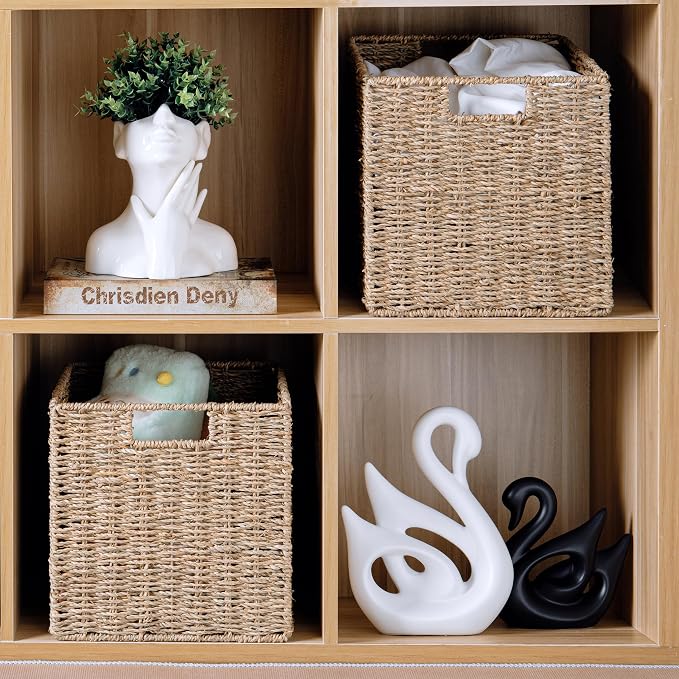 10.5 x 10.5in Cube Seagrass Storage Baskets, Foldable Square Wicker Storage - Image 5