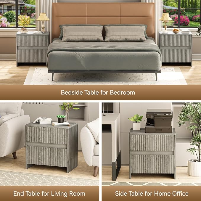 Fleuted Nightstand Set of 2, Modern Night Stand - Image 7