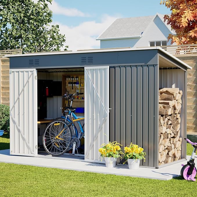 4'x10' Metal Shed Outdoor Storage Shed, Metal Steel Utility Tool Shed Storage by Jaxilyn