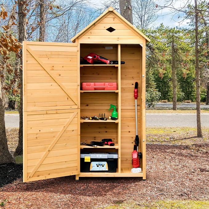 Goplus Wooden Storage Shed, Outdoor Storage Cabinet by Goplus