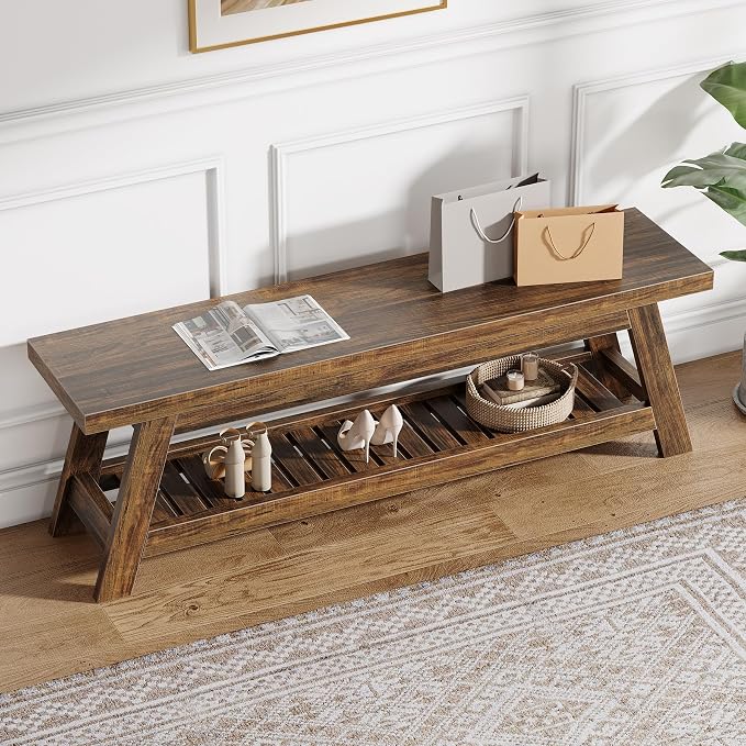 Tribesigns 55" Large Wood Entryway Bench - Image 4