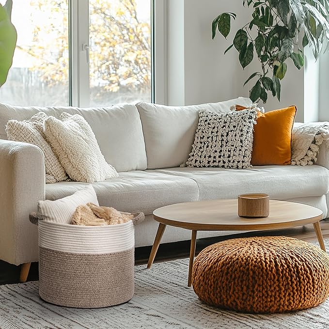 Blanket Basket - Woven Round Rope Storage Basket - Image 2