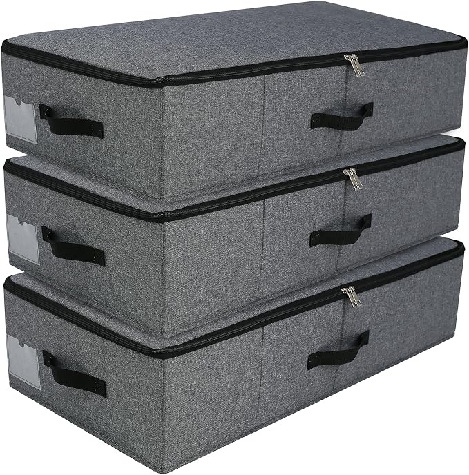 AMJ Large Under Bed Storage Containers, 3 Pack Closet Organizers Bins, Foldable by OrderlyhomeBoundlesslove