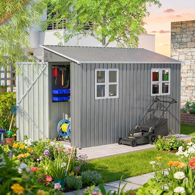 4x10 FT Outdoor Storage Shed, Metal Shed, Lockable Door, Sloping Roof, - Image 2