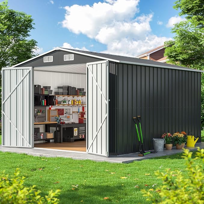 10x12 FT Outdoor Storage Shed, Metal Garden Tool Shed by DAUSOLA