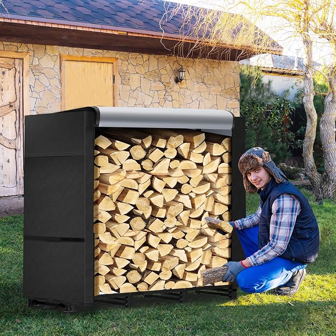 4ft Firewood Rack Outdoor with Waterproof Widened Cover, Heavy Duty Firewood - Image 5