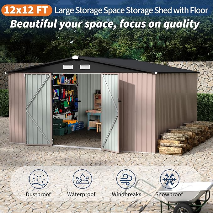 12x12 FT Metal Storage Sheds Outdoor, Metal ToolShed - Image 4
