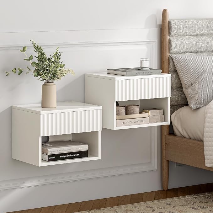 Fluted Floating Nightstand Set of 2 by EYYTHUNG