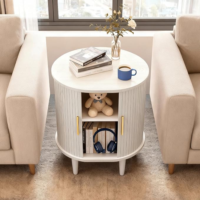 Nightstands Set of 2 & Charging Station, Fluted Accent Side Table - Image 5