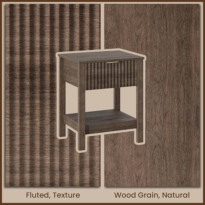 Fluted Night Stand with Golden Handle, Bedside Table with Storage Shelf - Image 5