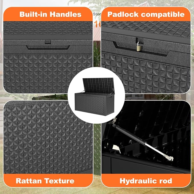 110 Gallon Resin Deck Box, Lockable Patio Outdoor Storage Box - Image 3