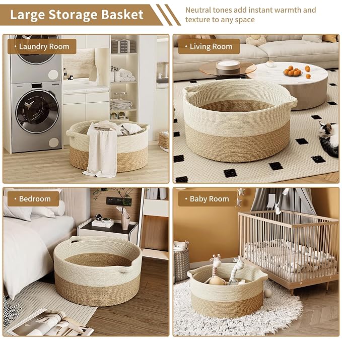 125L Extra Large Blanket Basket, Jumbo Laundry Woven Baskets Decorative Home - Image 6