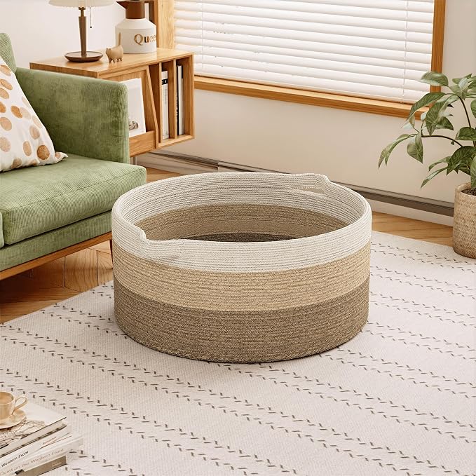 125L Extra Large Blanket Basket, Jumbo Laundry Woven Cotton Rope Basket - Image 2