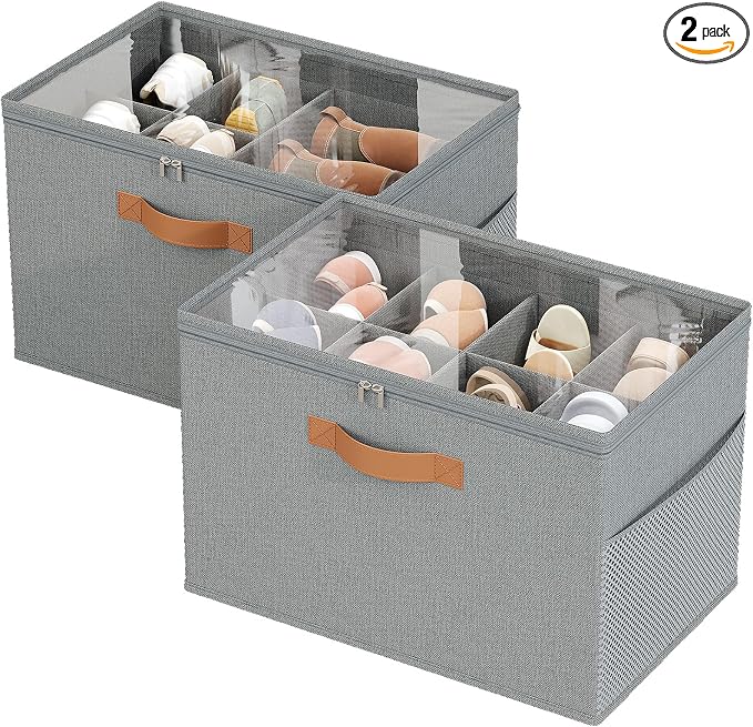 Shoe Organizer for Closet, 2 Pack Foldable Shoe Storage Organizer by IMAXTOP