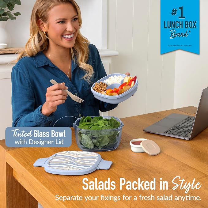 Bentgo Glass Prints All-in-One Salad Container - 61oz Tinted Glass Salad Bowl - Image 2