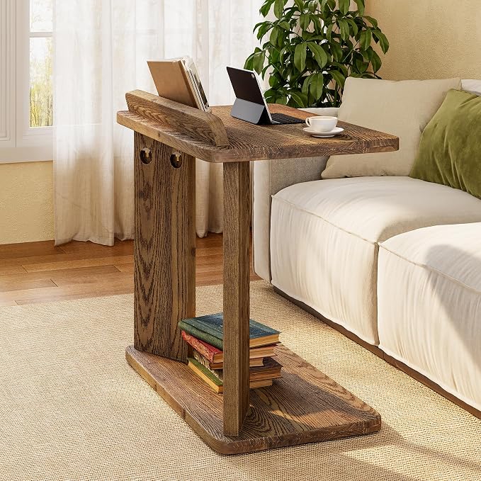 Solid Wood C-Shaped End Table, Farmhouse Wooden Side Table - Image 9