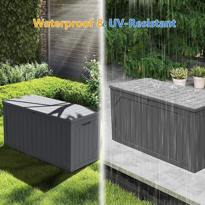 100 Gallon Resin Deck Box, Waterproof Outdoor Storage Box - Image 4