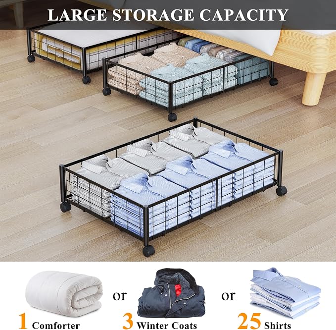 Under Bed Storage with Wheels, 360° Rotating, No-Assembly Underbed Storage - Image 5