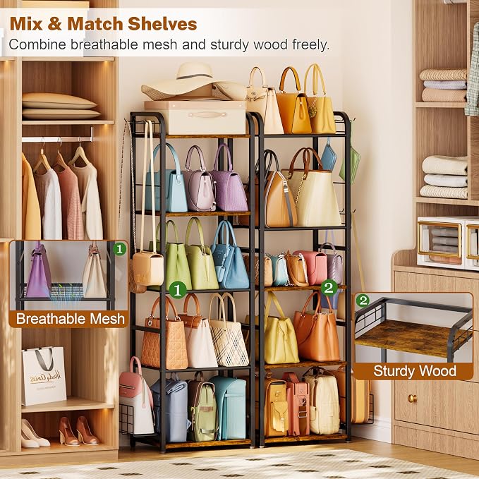 5-Tier Purse Organizer for Closet, Tall Purse Rack Stand for Purse Storage - Image 3
