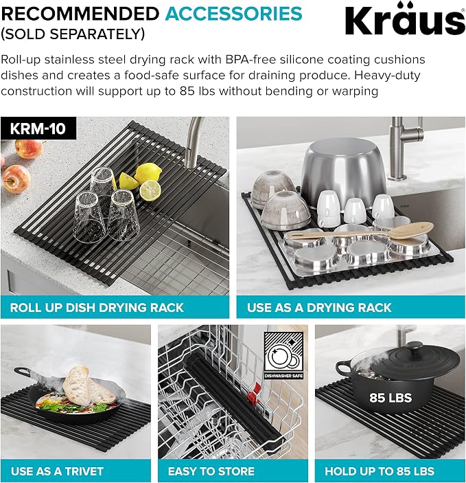 KRAUS Dex 17-Inch Undermount Single Bowl TRU16 Gauge Stainless Steel Kitchen - Image 9