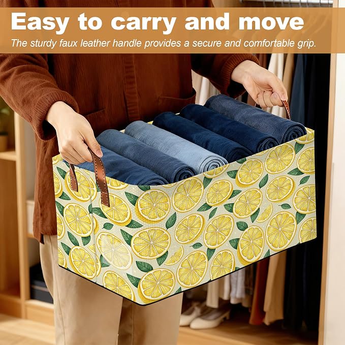 Lemon Storage Bin with Handles, Basket Storage Organizer - Image 6