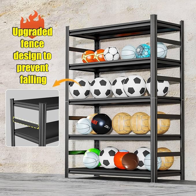 78'' Garage Storage Shelves, Metal 5Tier Shelving Unit, Adjustable, - Image 8