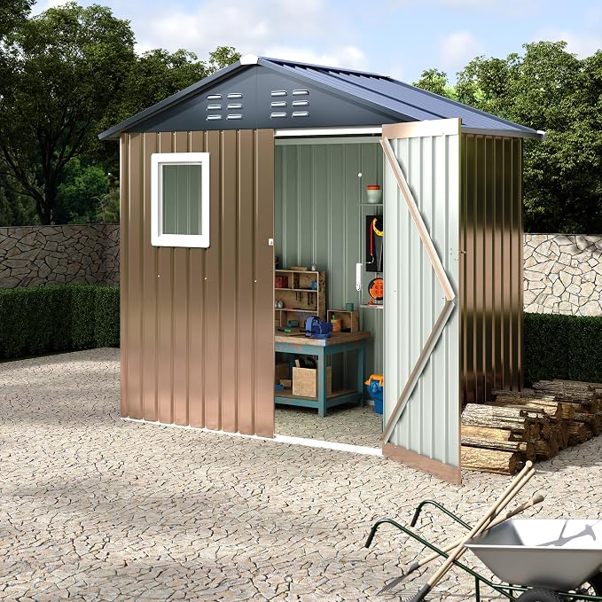 6x4 FT Metal Storage Shed with Window– Outdoor Utility Shed with Lockable Door by RELJOFUM