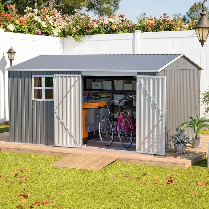 10x12 FT Outdoor Metal Storage Shed, Large Garden Tool Shed by LZBEITEM