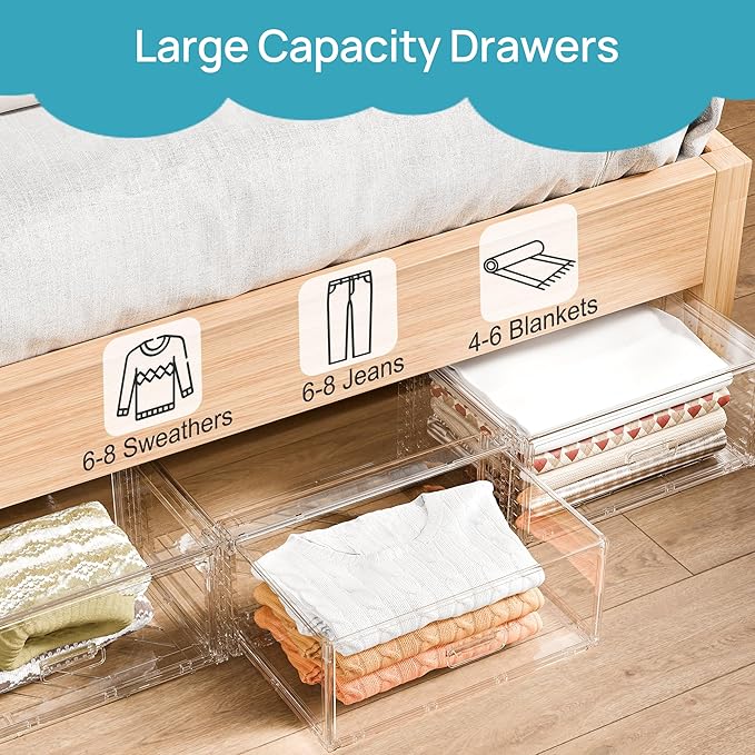 Vtopmart 2 Pack Large Clear Stackable Storage Drawers 27QT, Easily Assemble - Image 5