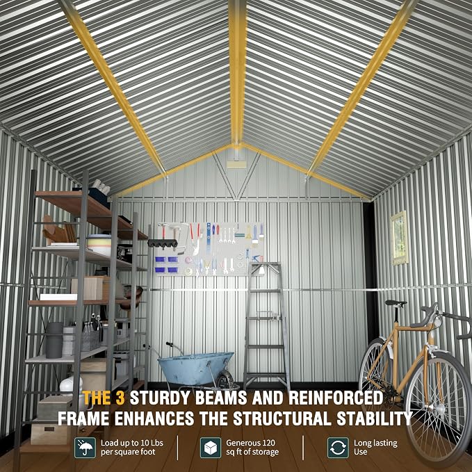 10x12 Ft Outdoor Metal Shed, Storage Garden Shed - Image 3