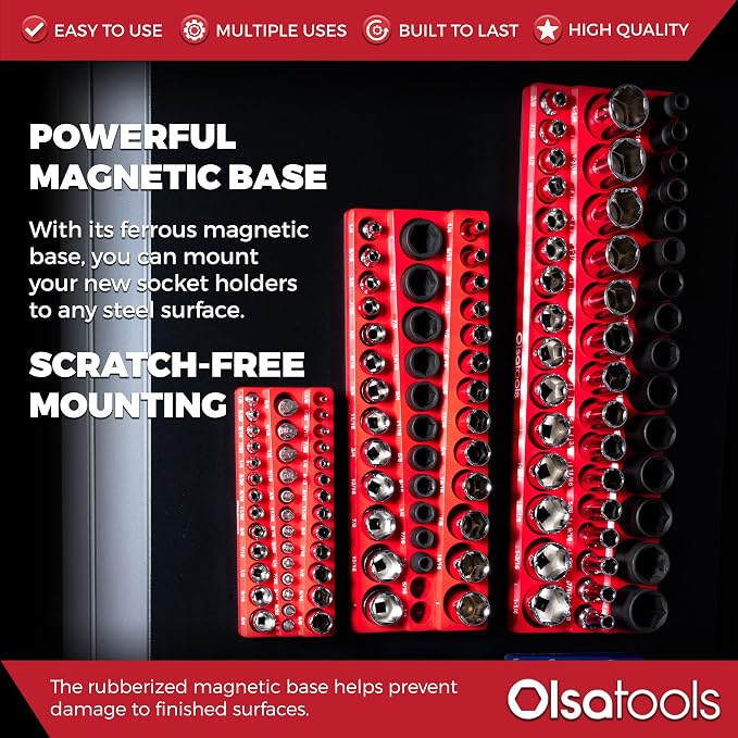 Olsa Tools Magnetic Socket Organizer | 3pc Socket Holder Kit | 1/2-Inch - Image 5