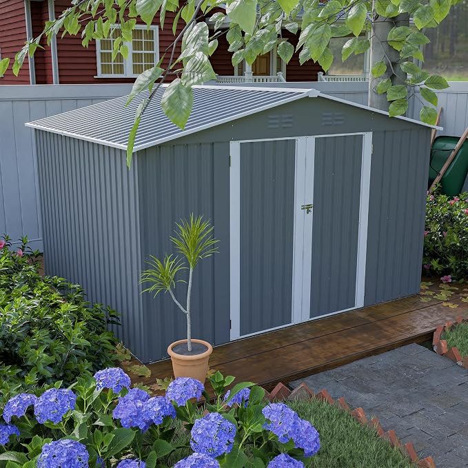 Metal Outdoor Storage Sheds 8 x 6 FT Lockable Metal Garden Shed Steel by Jaxilyn