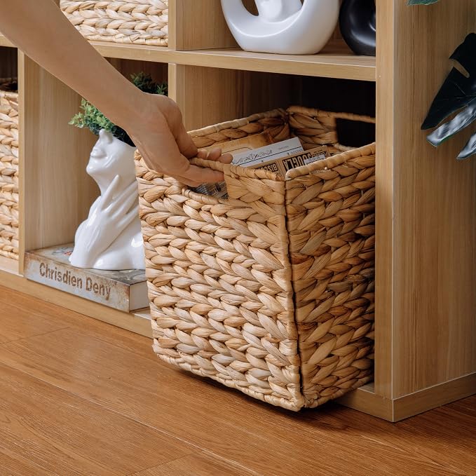 10.5x10.5 Water Hyacinth Storage Baskets, Collapsible Square Wicker Baskets - Image 3