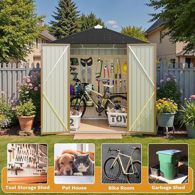 Greesum 6x4FT Outdoor Storage Shed, Utility Tool Shed Metal Storage Garden Shed - Image 7