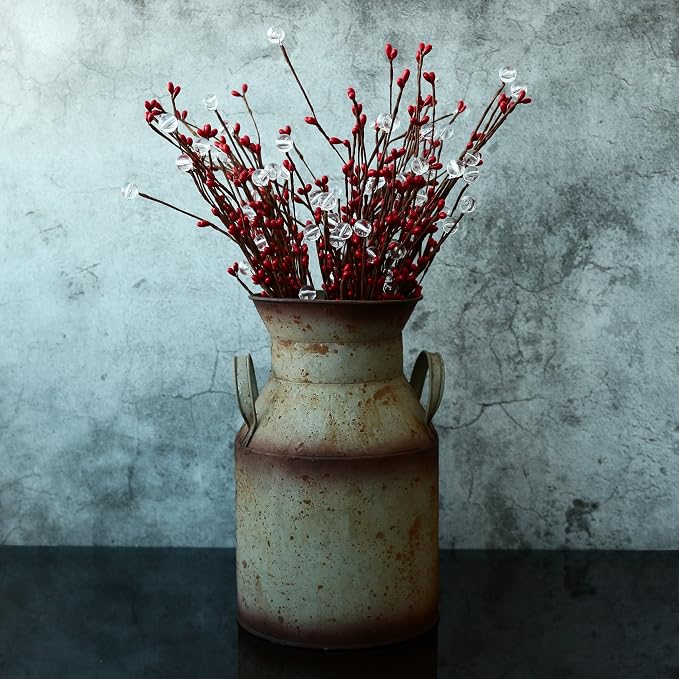 CVHOMEDECO. Farmhouse Galvanized Metal Milk Can, Old Rustic Primitives Jug Vase - Image 2