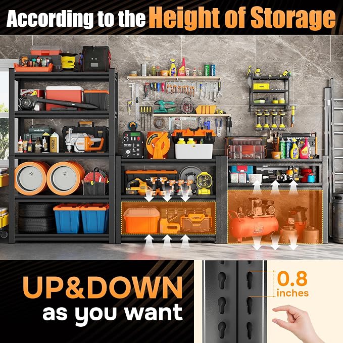 77"H-47"W Garage Shelving-3000LBS 5 Tier Storage Shelves, Adjustable Heavy Duty - Image 7