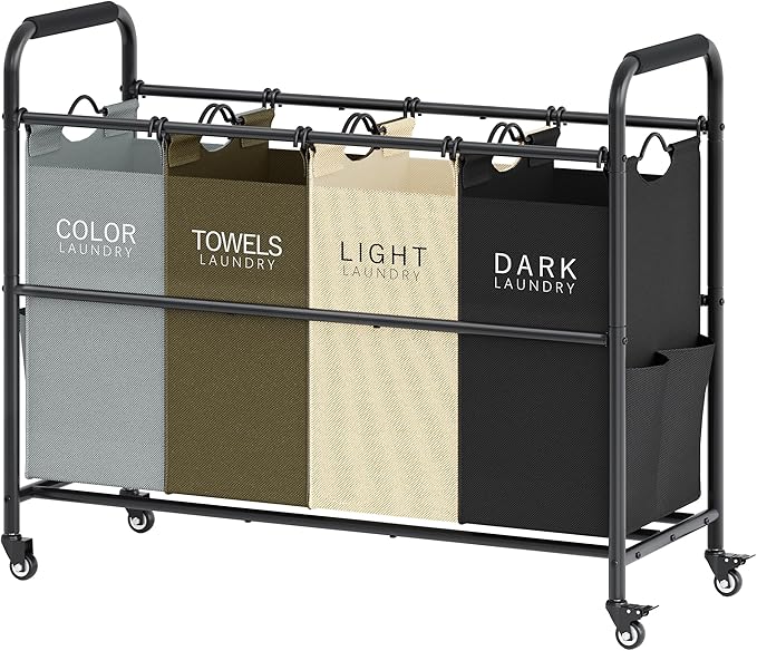 Tajsoon 4 Bag Laundry Sorter Cart, 4 Section Laundry Hamper Sorter by Tajsoon